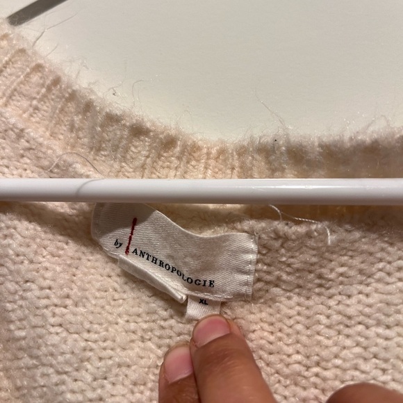 Anthropologie Women’s Cream/Peach Oversized Bell Sleeve Knit V Neck Sweater XL - Picture 6 of 8